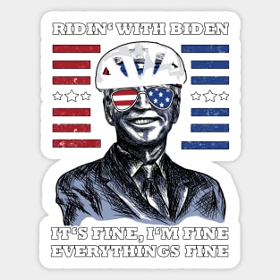 Bicycle Fall trap America Flag Sunglasses Ridin' with Biden It's Fine I'm Fine Everything It's Fine Sticker